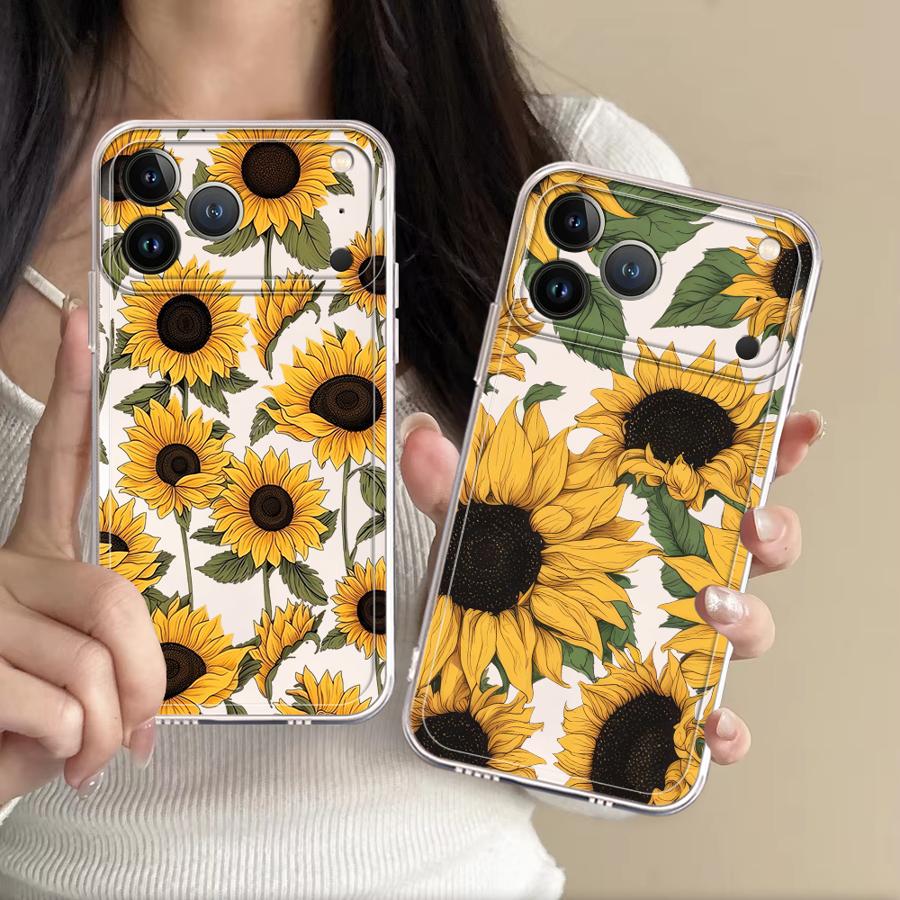 Phone Cases Transparent - Custodia Trasparente con Motivo Girasole Carino